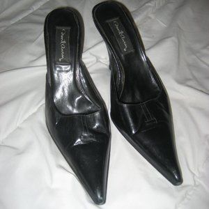 DAVID AARON LEATHER WEDGES BLACK SLIDES SZ 9